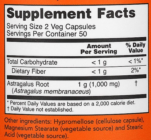 NOW Astragalus Supplement Facts