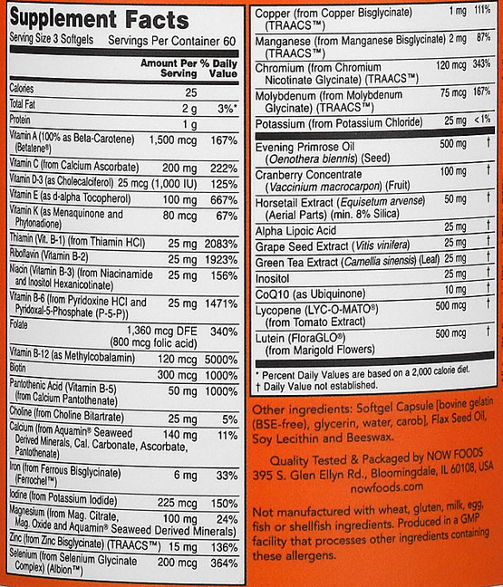 NOW EVE Supplement Facts