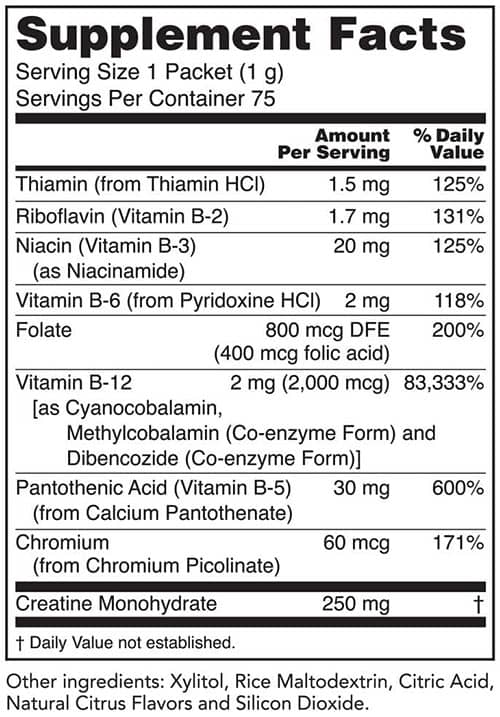 NOW INSTANT ENERGY B12 SUPPLEMENT FACTS