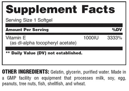 Universal Nutrition Vitamin E Supplement Facts