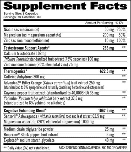 GAT Jetfuel T300 Supplement Facts