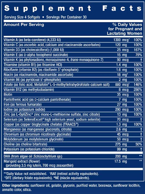 Life Extension Prenatal Advantage Supplement Facts