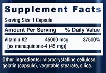 Life Extension Vitamin K2 Supplement Facts