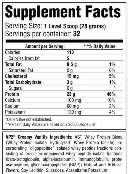 VP2 Protein Supplement Facts