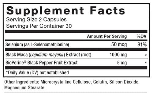 Force Factor Black Maca Supplement Facts
