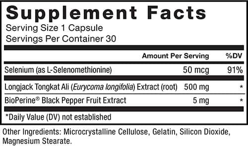 Force Factor Longjack Tongkat Ali Supplement Facts