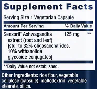 Life Extension Optimized Ashwagandha Supplement Facts