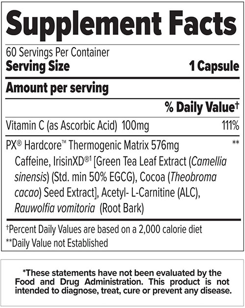 PX Hardcore Supplement Facts