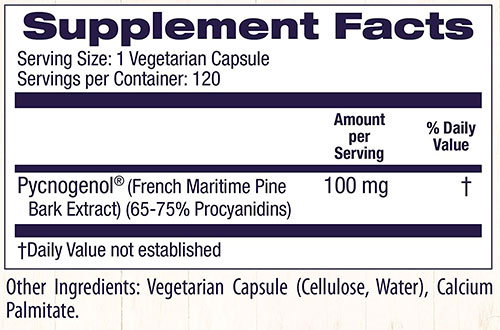 Healthy Origins Pycnogenol Supplement Facts