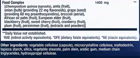 Life Extension Plant Based MultiVitamin Food Complex Supplement Facts