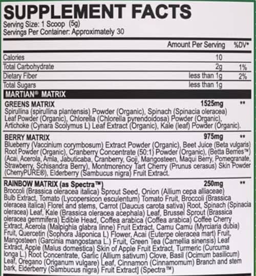 Myoblox Martian Supplement Facts