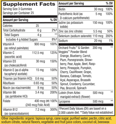 Natures Way Alive! Mens 50+ Gummy Vitamins Supplement Facts
