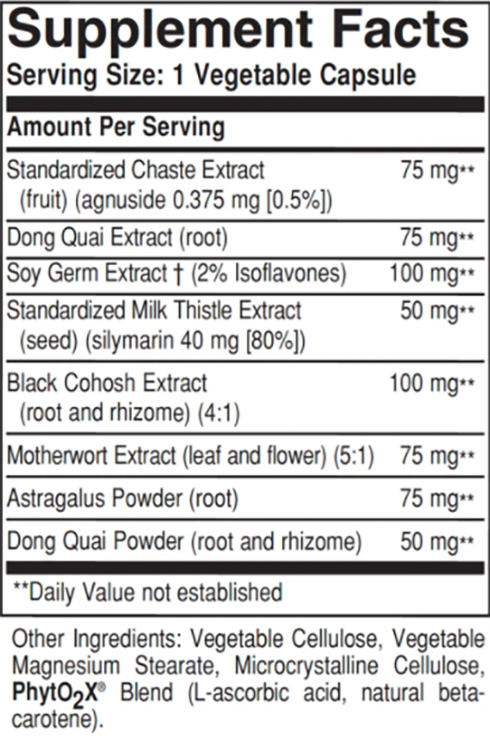Solgar SFP Herbal Female Complex Supplement Facts