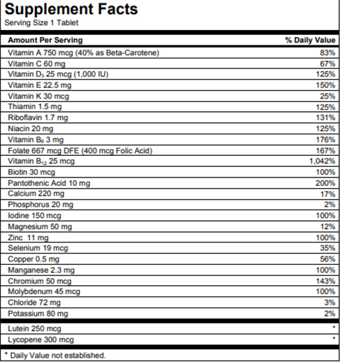 Centrum Silver Adult 50 Supplement Facts Image