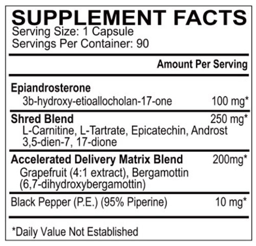 EpiLean Shred Supplement Facts Image