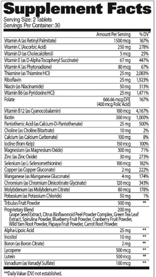 GAT Mens Multi+ Test Supplement Facts Image