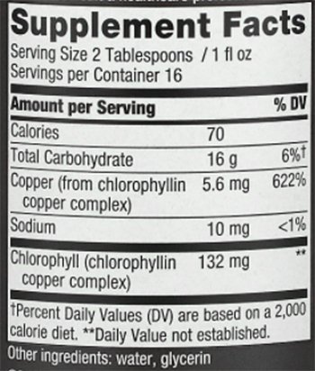 Natures Way Chlorofresh Liquid Chlorophyll Supplement Facts Image