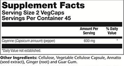 Solaray Cool Cayenne Supplement Facts Image