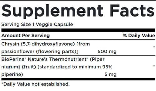 Swanson Chrysin Passionflower Extract Supplement Facts Image
