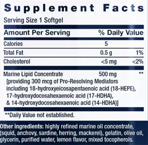 Life Extension Pro Resolving Mediators Supplement Facts Image