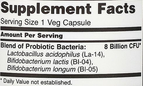 NOW 8 Billion Acidophilus & Bifidus Supplement Facts Image