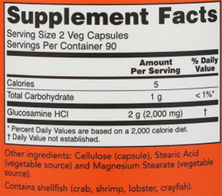 NOW Glucosamine 1000 Supplement Facts Image