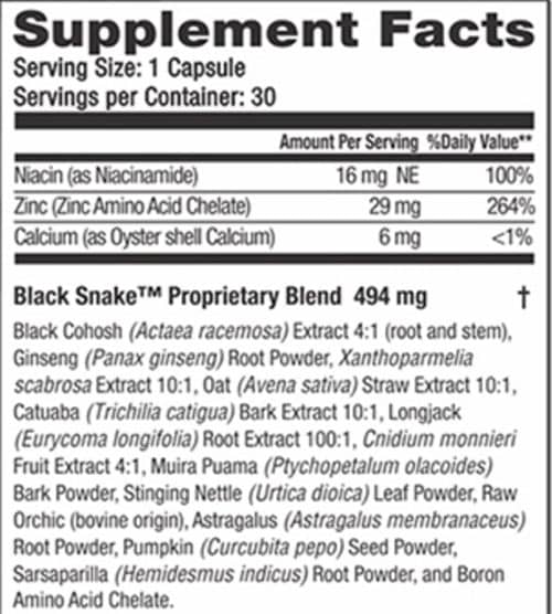 Vigor Labs Black Snake Supplement Facts Image