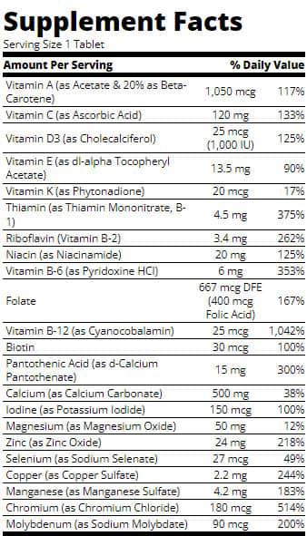 21st Century One Daily Women's 50+ Supplement Facts Image
