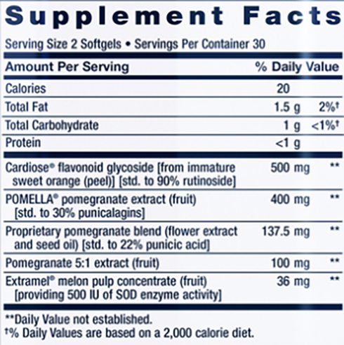 Life Extension Endothelial Defense Pomegranate Plus Supplement Facts Image