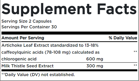 Nature's Way Standardized Artichoke Supplement Facts Image