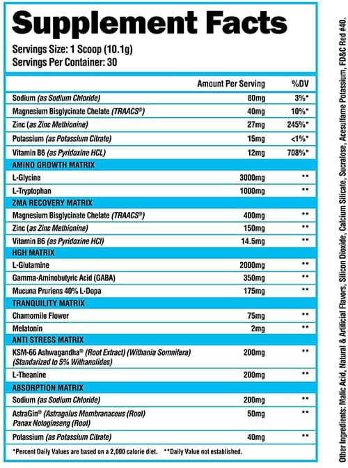 SuperHuman Sleep Supplement Facts Image