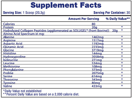 Hi-Tech Pharmaceuticals Collagen Peptides Supplement Facts Image