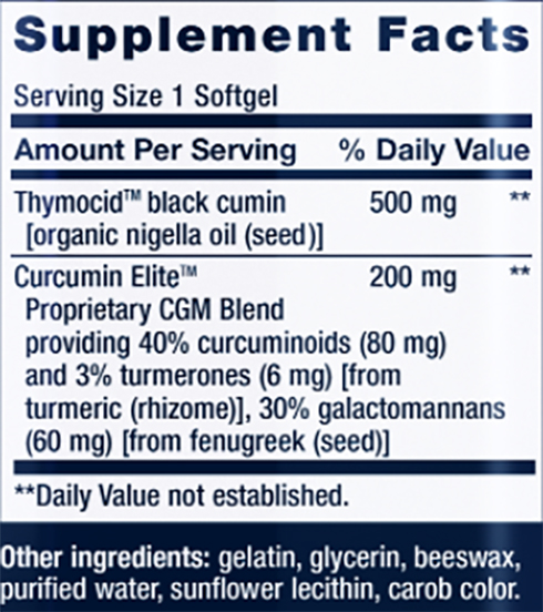Life Extension Black Cumin Seed Oil and Curcumin Elite Supplement Facts Image