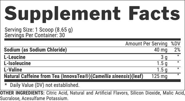 Lipo 6 BCAA Intense Supplement Facts Image