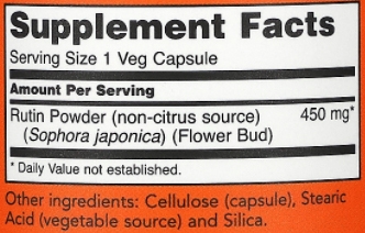 NOW Rutin Supplement Facts Image