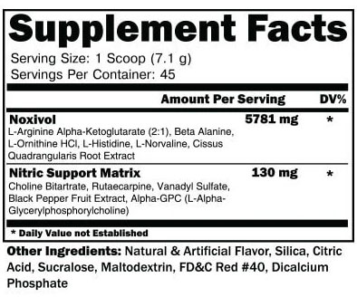 Noxivol Powder Supplement Facts Image