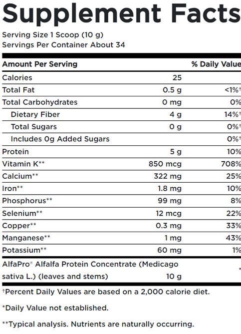Swanson AlfaPro Alfalfa Protein Concentrate Powder Supplement Facts Image