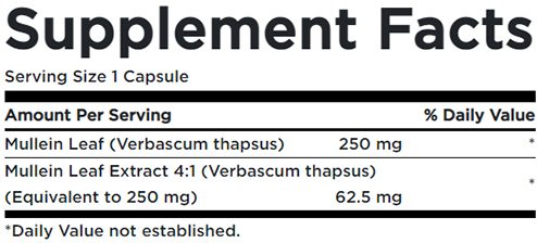 Swanson Mullein Leaf Supplement Facts Image