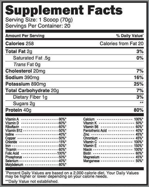 Ideal Meal Supplement Facts Image