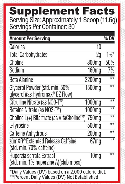 Noxygen Pre Workout Supplement Facts Image
