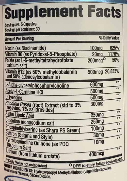 Revive Brain+ Supplement Facts Image