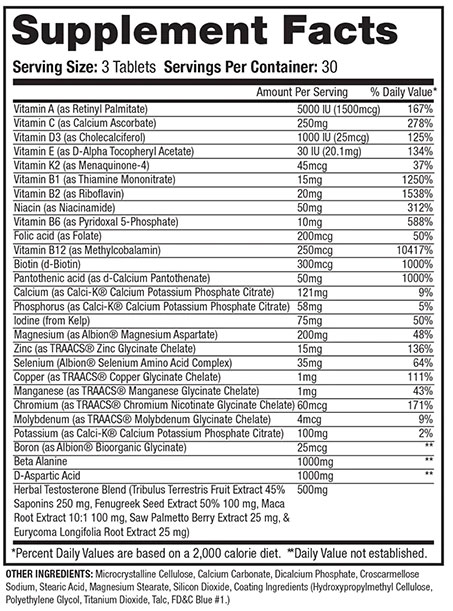 Anavite XT Supplement Facts Image