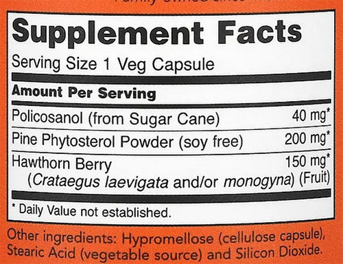 NOW Policosanol 40mg Supplement Facts Image