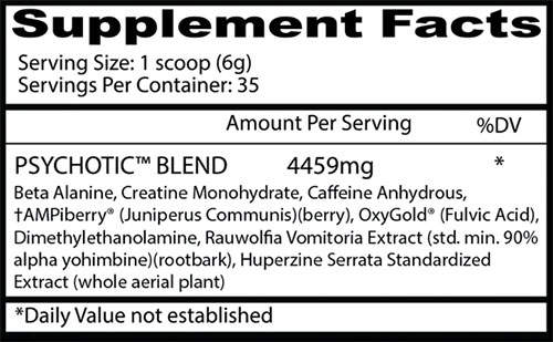 Psychotic Pre Workout Supplement Facts v2 Image