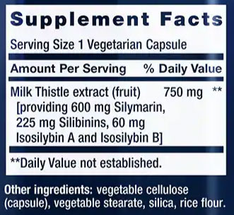 Life Extension Milk Thistle Supplement Facts Image