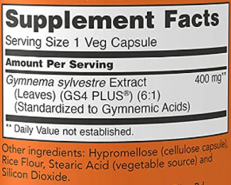 NOW Gymnema Sylvestre Supplement Facts Image