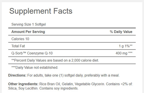 Puritan's Pride Q-Sorb CoQ10 Supplement Facts Image