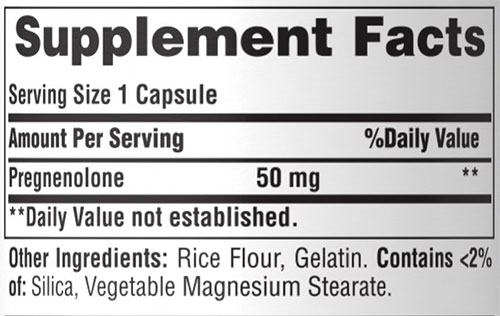 Puritan's Pride Pregnenolone Supplement Facts Image