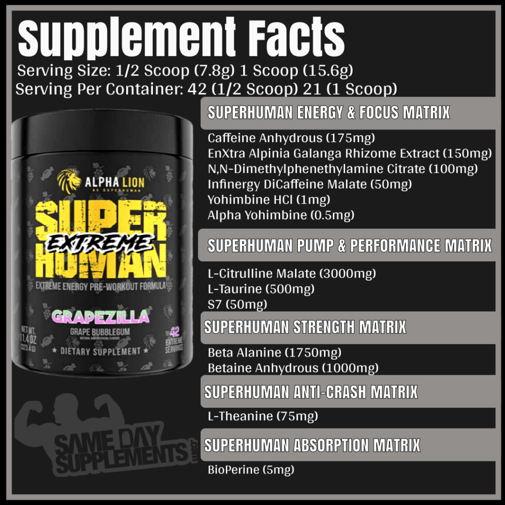 SuperHuman Extreme Supplement Facts