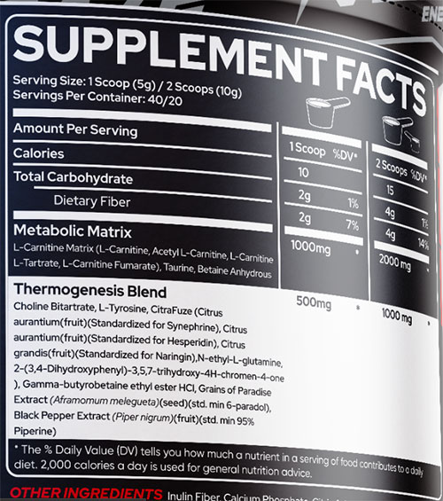 Raze Heat Supplement Facts Image